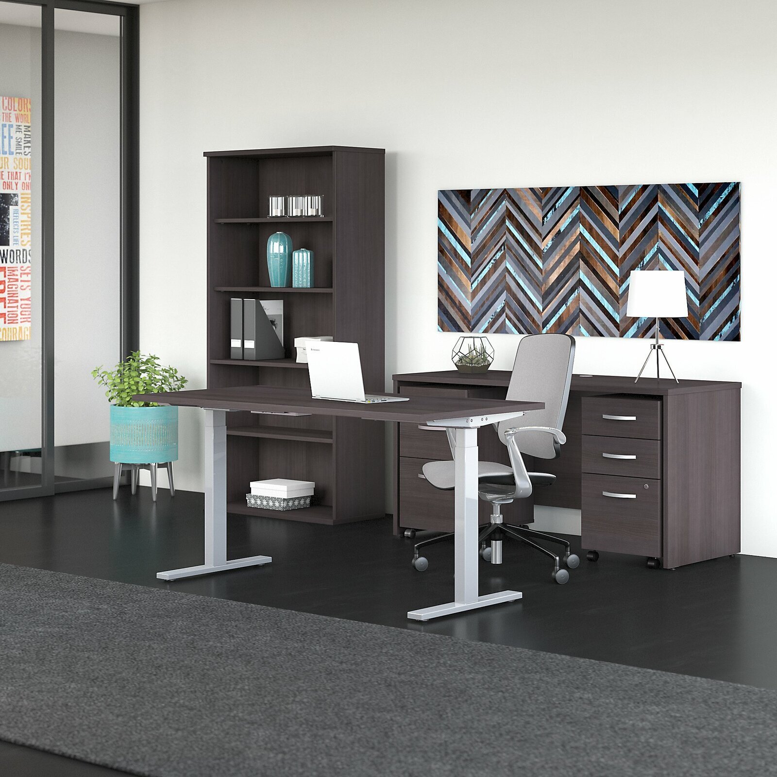 Contemporary Configurable Office Set with Rectangular Desk