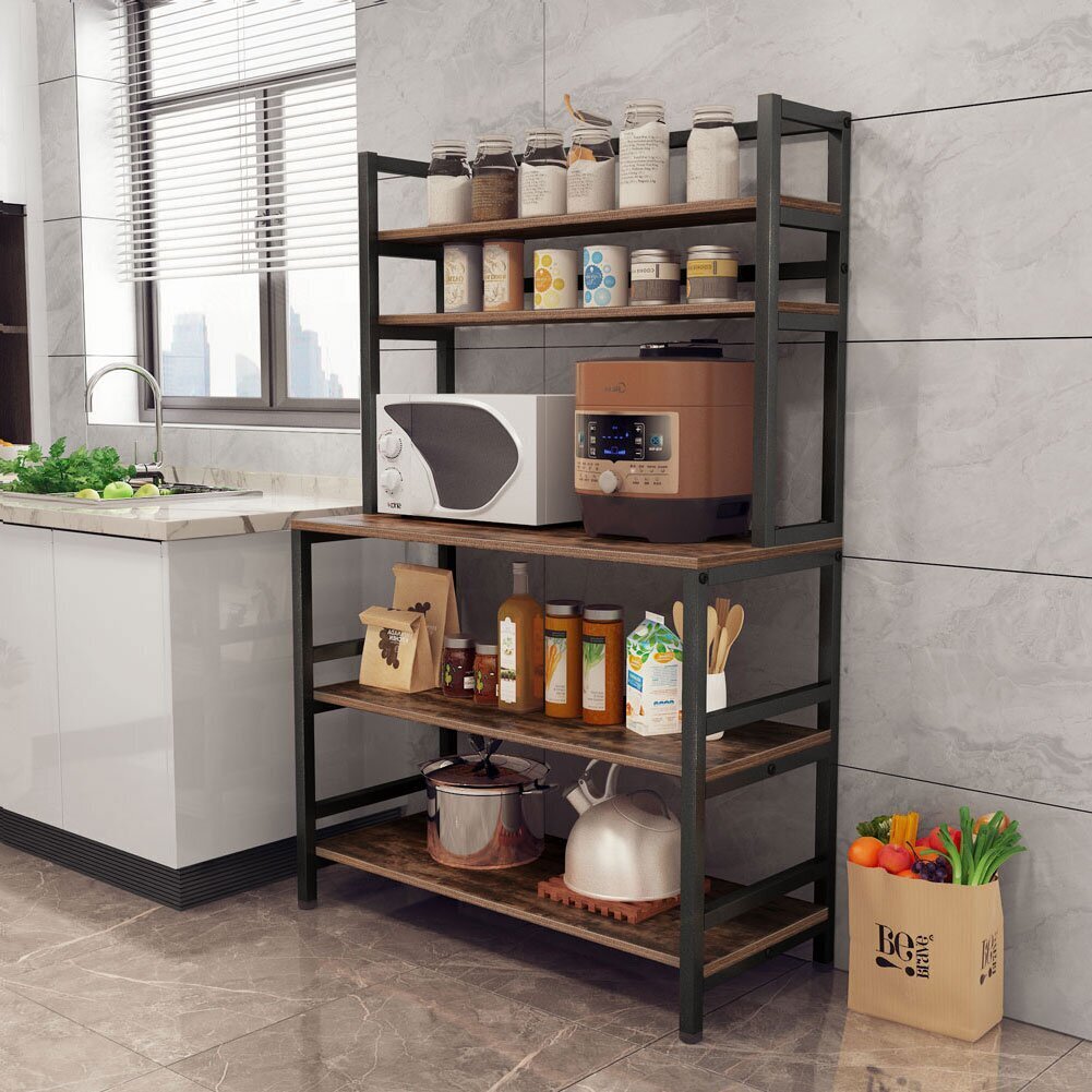 Contemporary metal and wood bakers rack