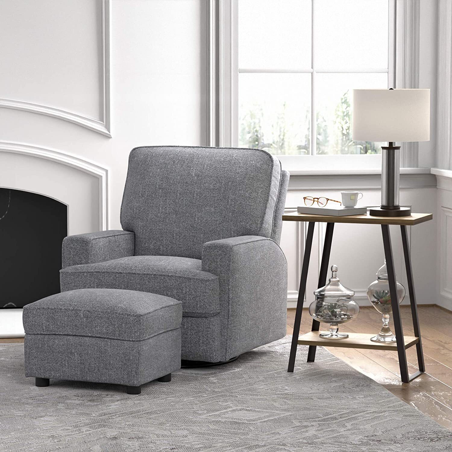 Contemporary Swivel Accent Chair With Storage Ottoman 