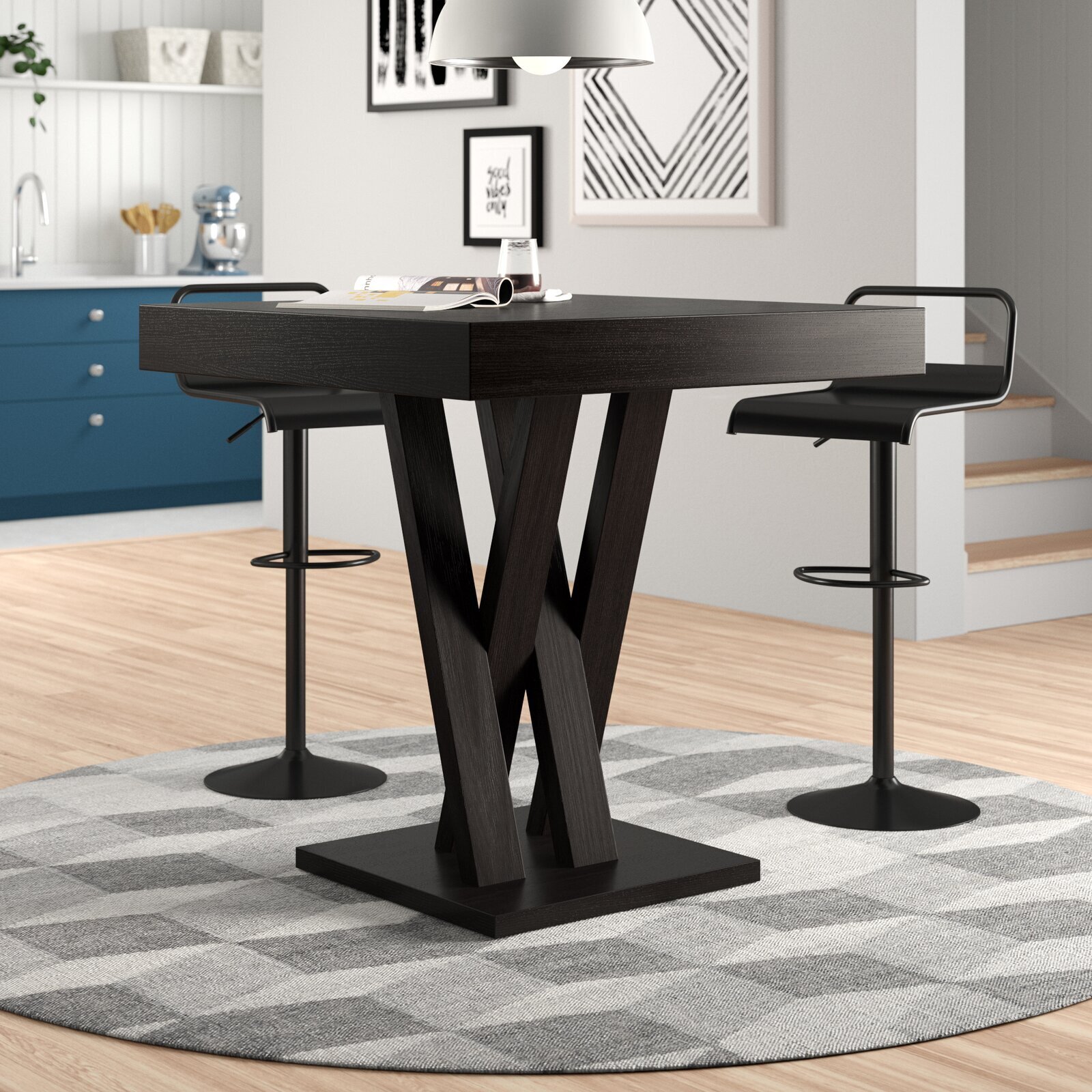 Contemporary Wooden Tulip Bar Table with Vertical Legs