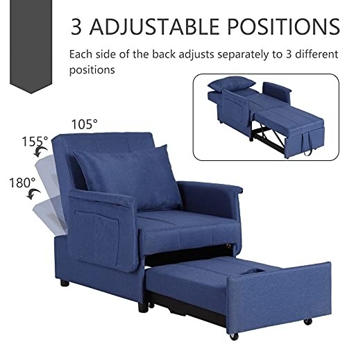 Convertible Chair Bed 3-in-1, Sleeper Chair Bed - Pull Out Sleeper Chair Bed Modern Sofa Bed Adjustable Backrest Sleeper Couch Bed for Living Room/Small Apartment