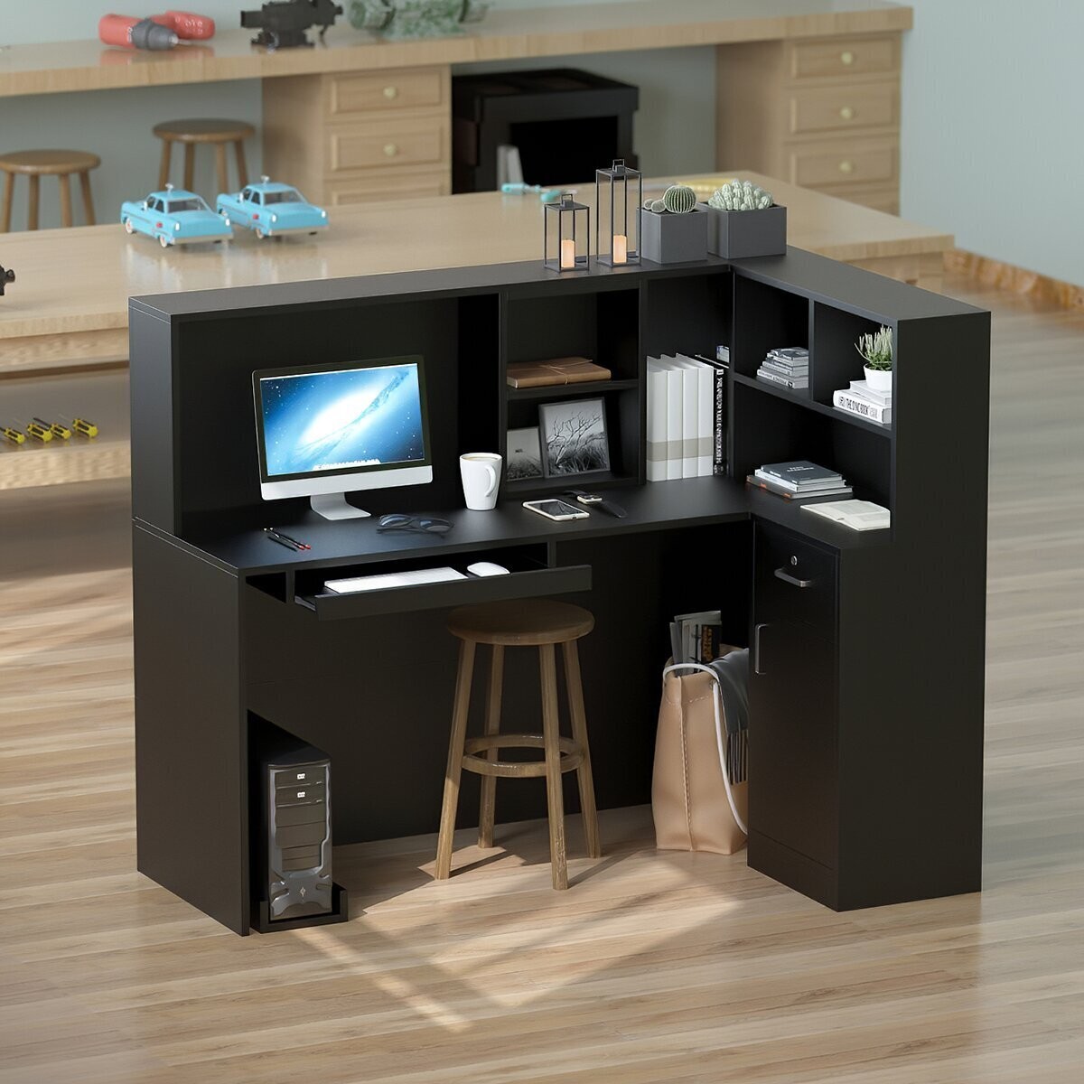 Corner Secretary Desk with Storage File Cabinet