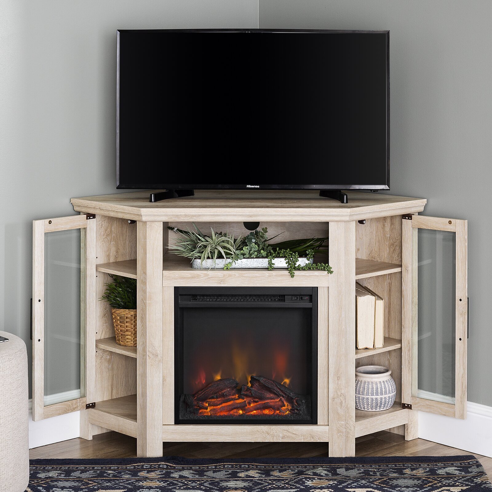 Corner TV Cabinet with Electric Fireplace
