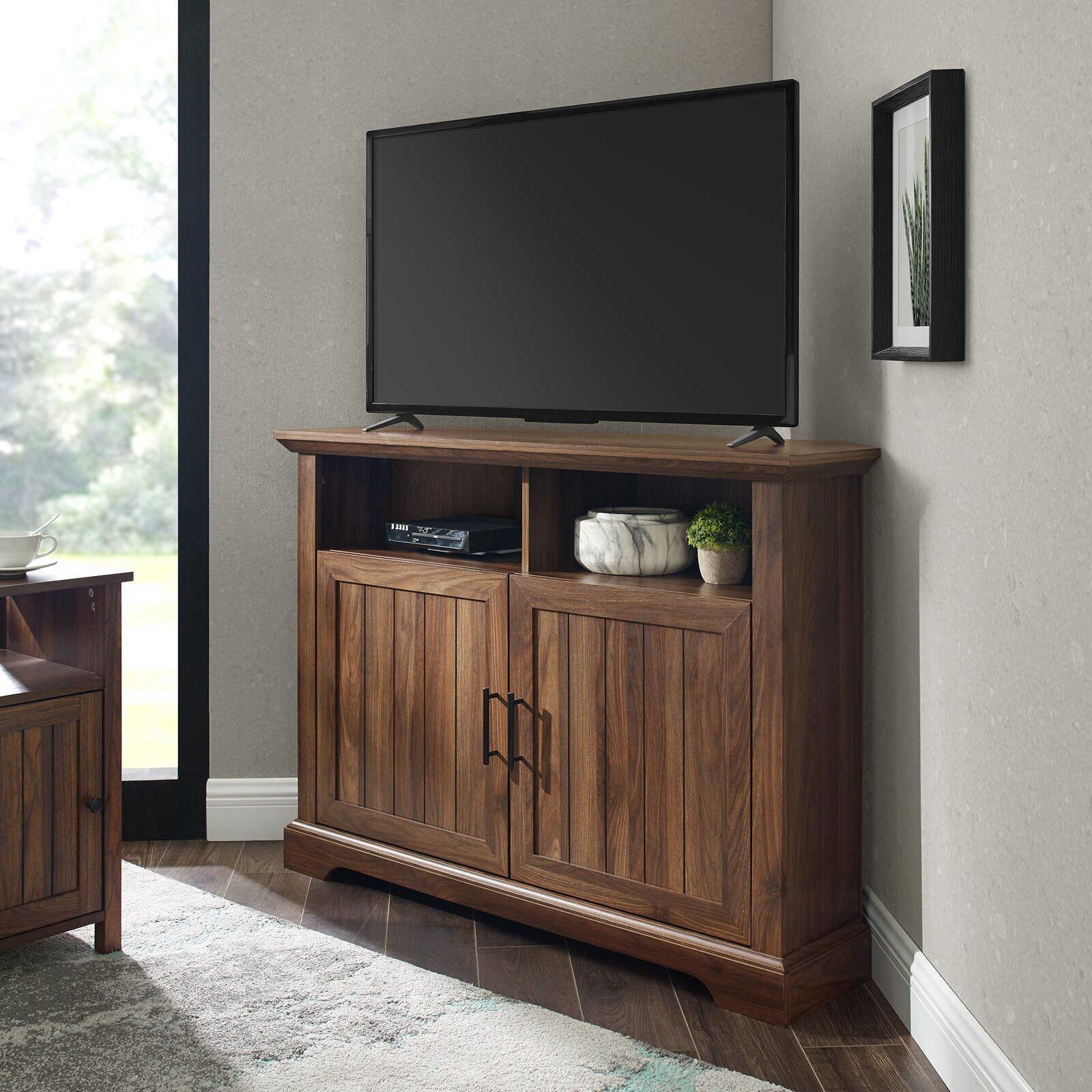 Details about   Handcrafted Solid Wood Corner Media Cabinet   