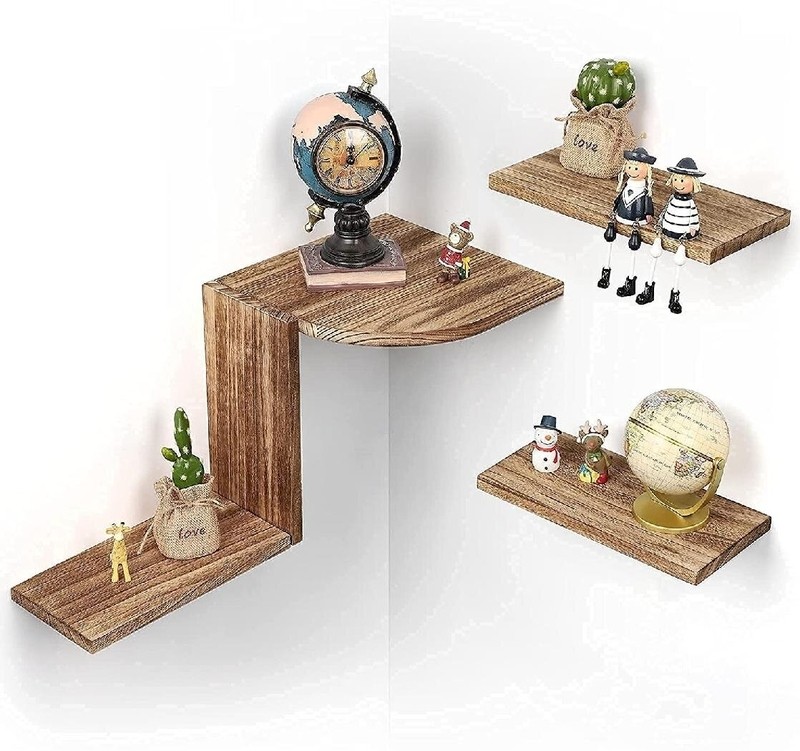 Corner Wall Shelves Rustic Wood Shelf Wall Mounted Corner Floating Shelves Decor For Bedroom Living Room Bathroom Kitchen Office Home