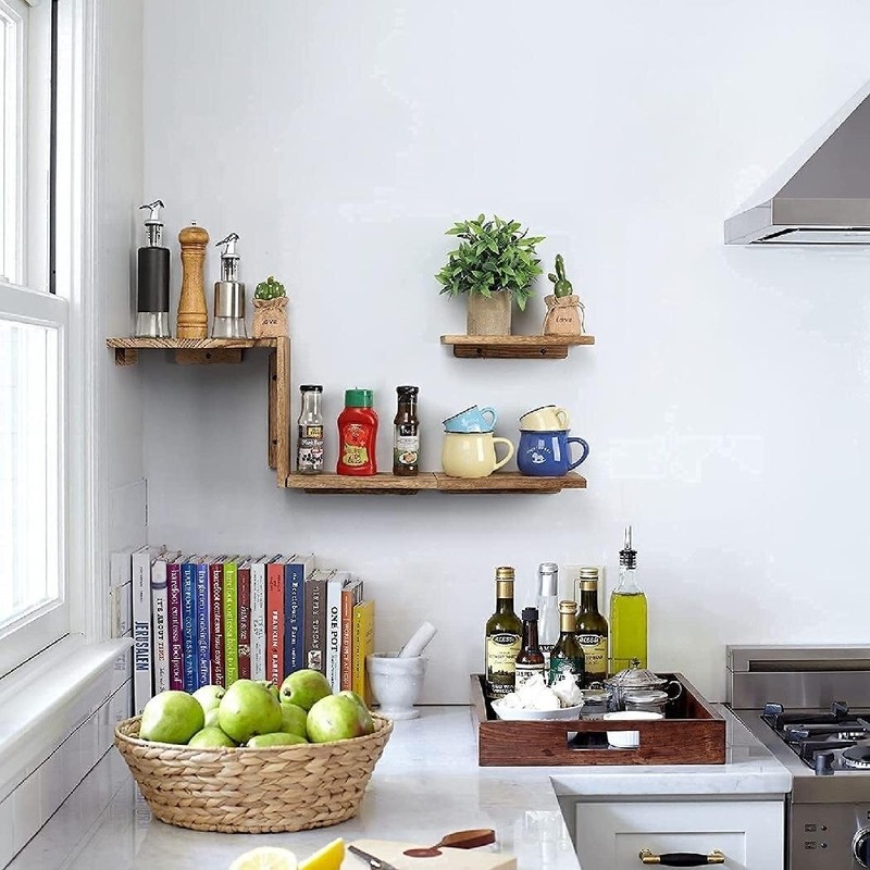 Corner Wall Shelves Rustic Wood Shelf Wall Mounted Corner Floating Shelves Decor For Bedroom Living Room Bathroom Kitchen Office Home
