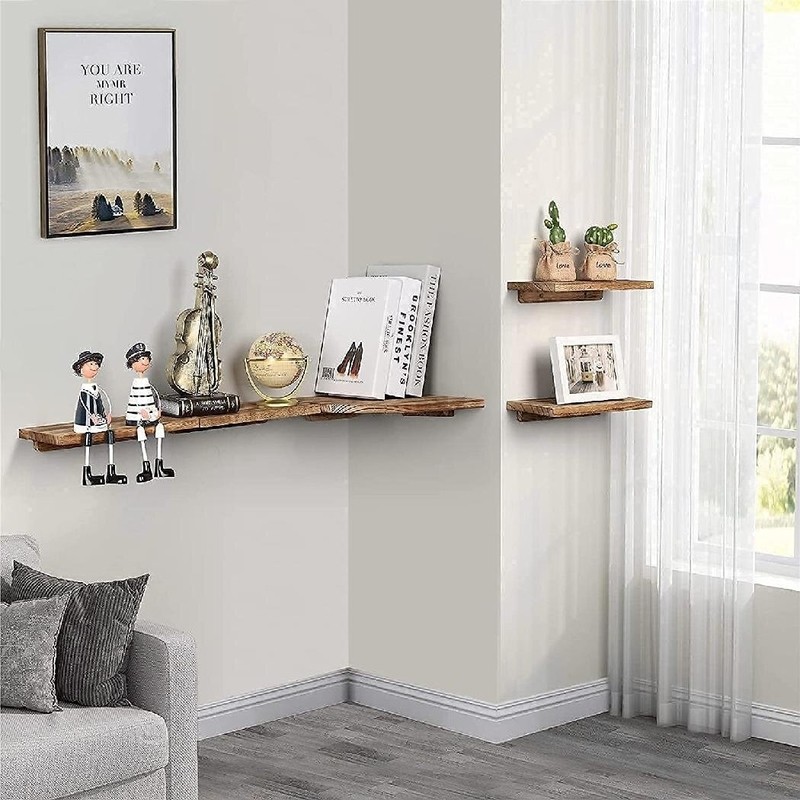 Corner Wall Shelves Rustic Wood Shelf Wall Mounted Corner Floating Shelves Decor For Bedroom Living Room Bathroom Kitchen Office Home