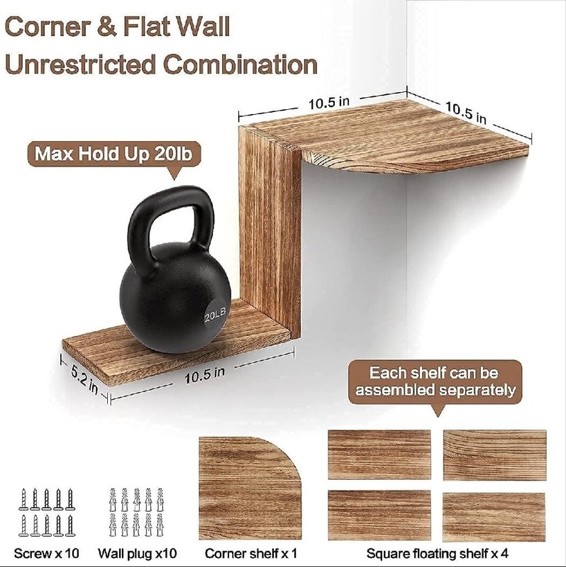 Corner Wall Shelves Rustic Wood Shelf Wall Mounted Corner Floating Shelves Decor For Bedroom Living Room Bathroom Kitchen Office Home