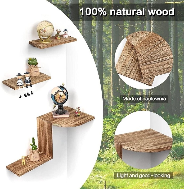 Corner Wall Shelves Rustic Wood Shelf Wall Mounted Corner Floating Shelves Decor For Bedroom Living Room Bathroom Kitchen Office Home