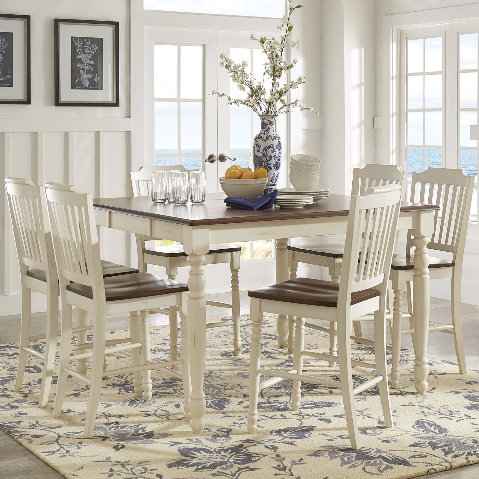Counter height dining table with butterfly leaf in farmhouse style