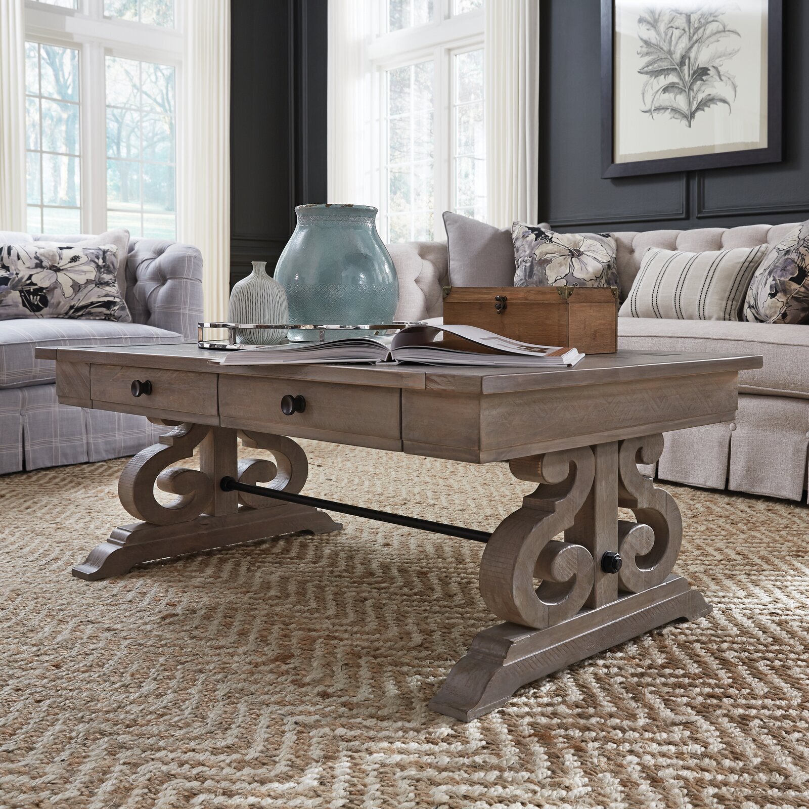 Country Style Coffee Table with Drawers