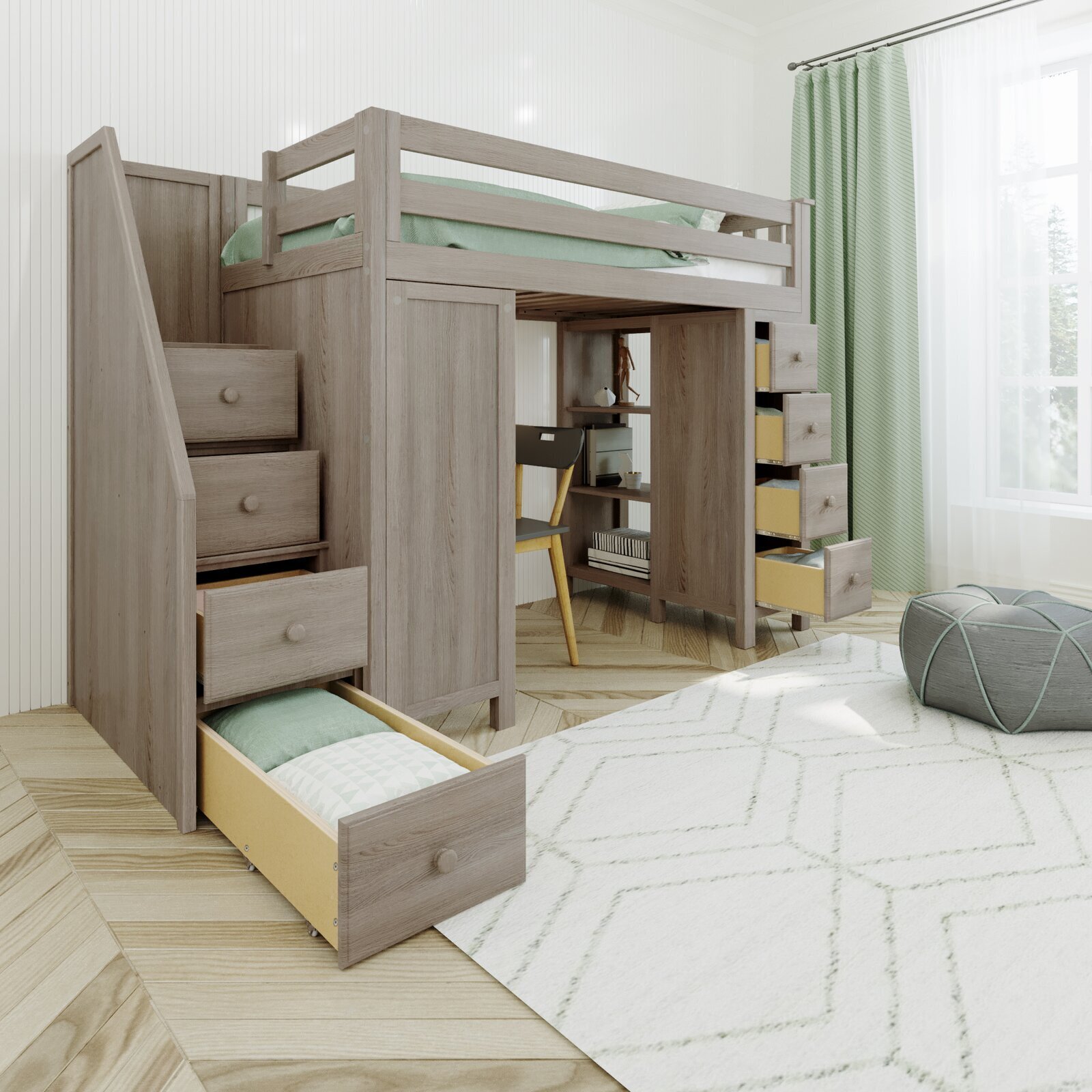 Cozy loft bed with desk