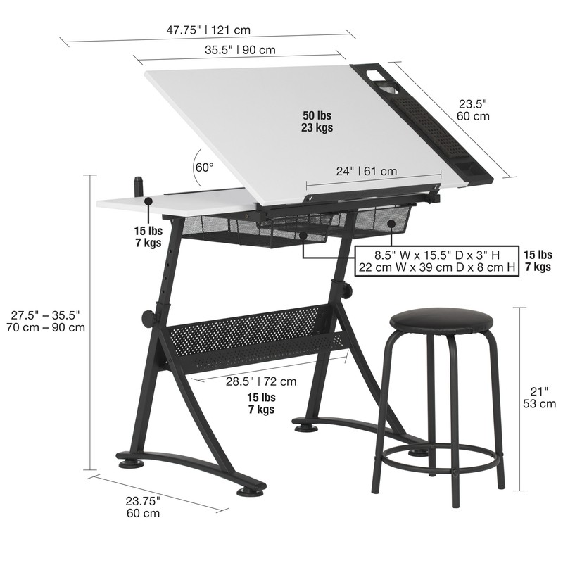 Crase Height Adjustable Drafting Table and Chair Set