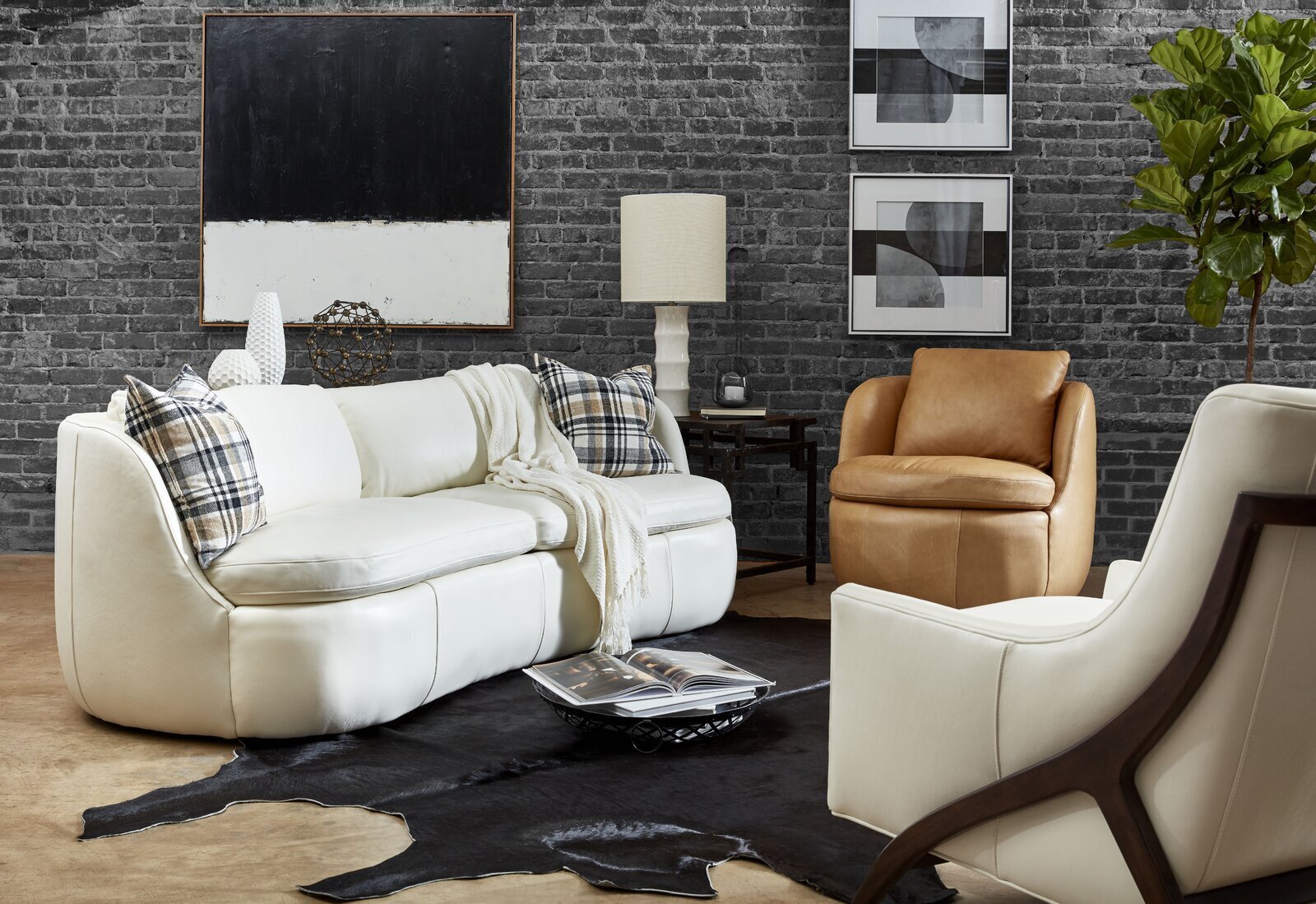 Cream Armless Leather Sofa
