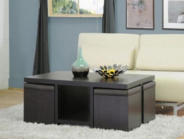 Cube shaped table with Seats Underneath and Center Storage