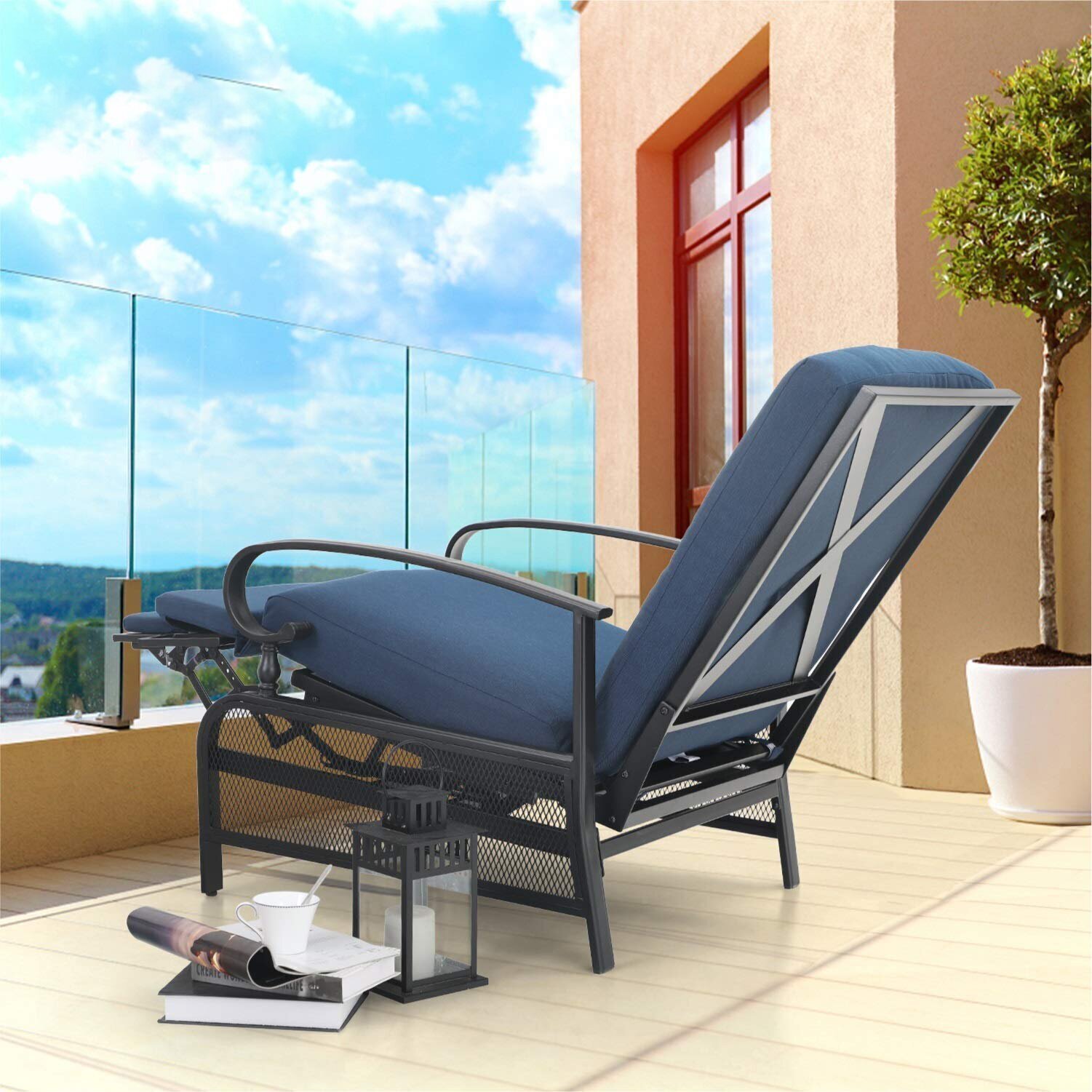 Cushioned Outdoor Recliner Chair With Footrest 