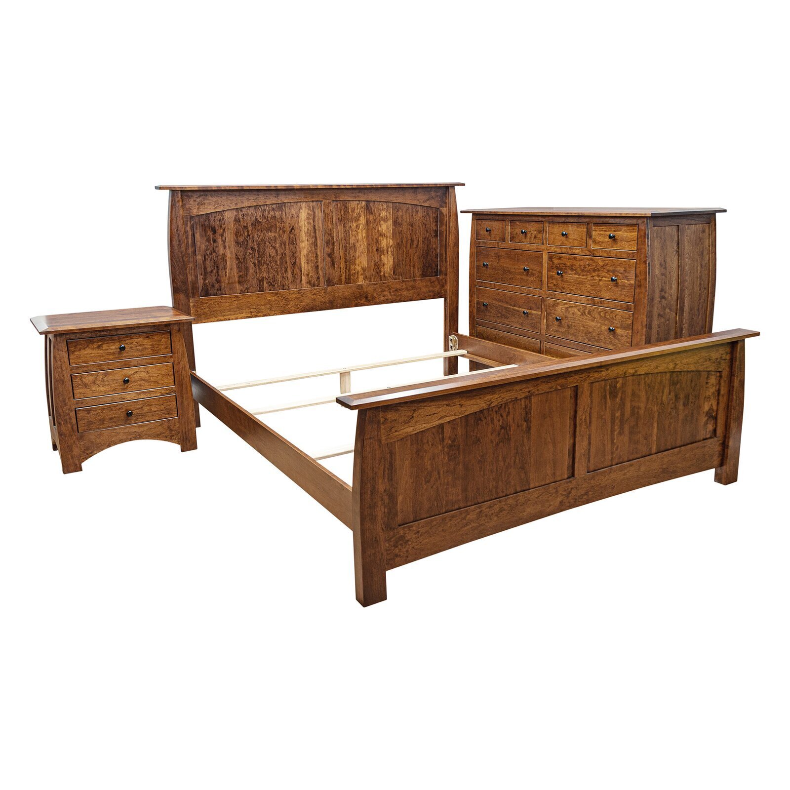 Customizable dark cherry wood bedroom furniture set with dresser