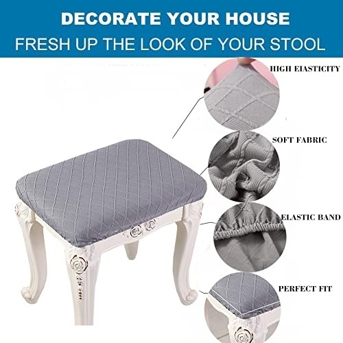 Debruyne 4 Pack Stretch Rectangle Bar Stool Covers Elastic Vanity Stool Cover Jacquard Chair Seat Slipcovers Counter Stool Covers Saddle Seat Cover for Wooden Metal Bench Washable (Gray)