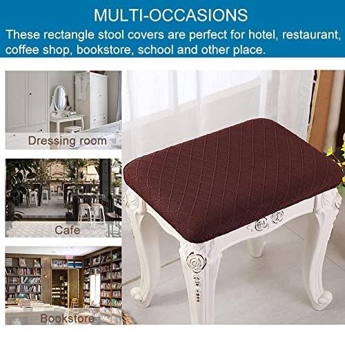 Debruyne 4 Pack Stretch Rectangle Bar Stool Covers Elastic Vanity Stool Cover Jacquard Chair Seat Slipcovers Counter Stool Covers Saddle Seat Cover for Wooden Metal Bench Washable (Gray)