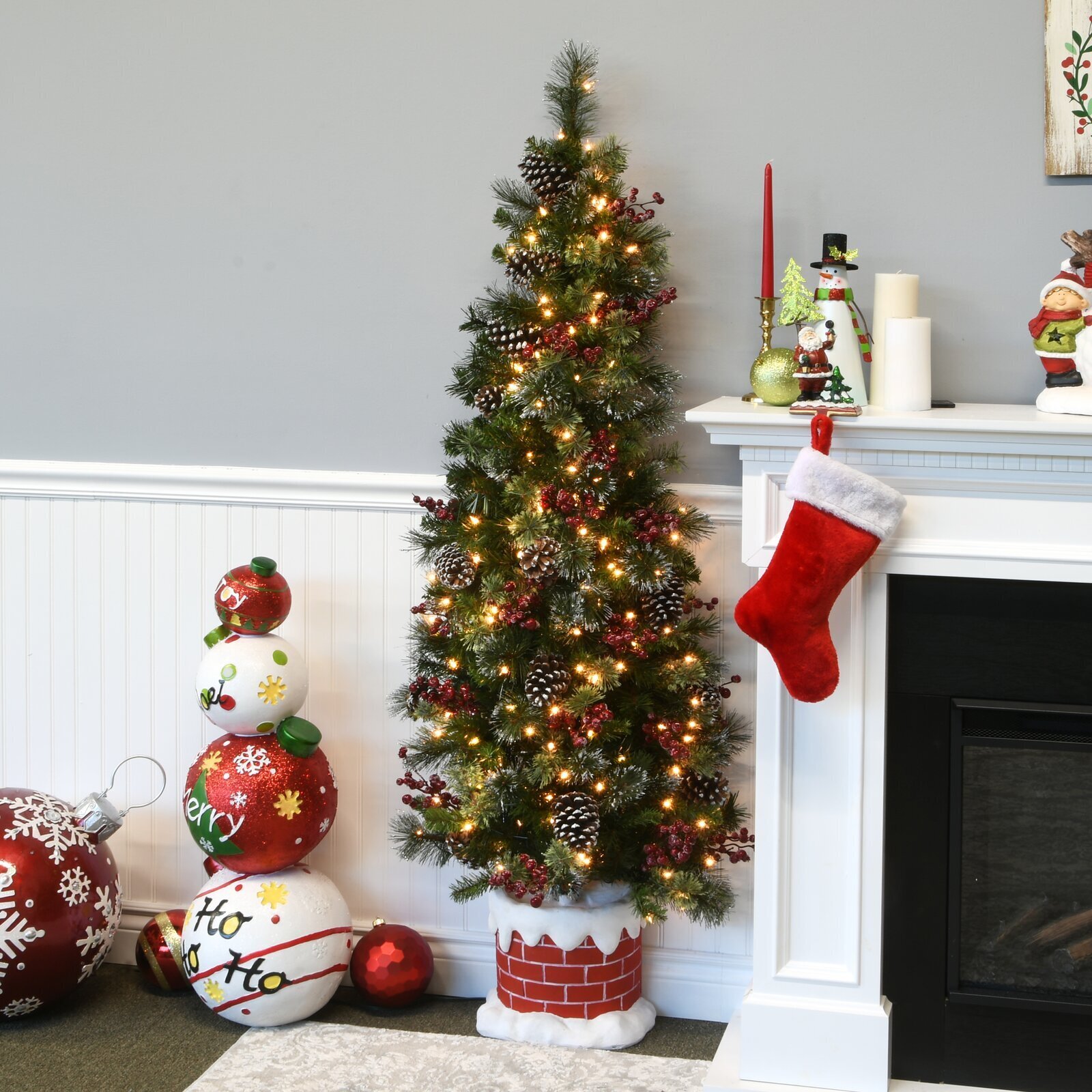 Decorative flat back Christmas tree pre lit