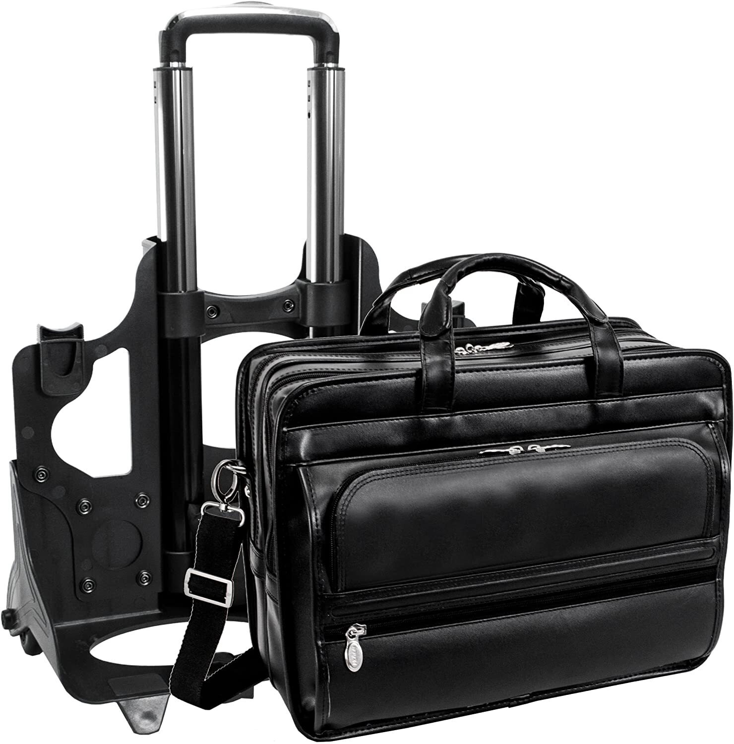 Franklin Covey Black Leather Rolling Laptop Briefcase Bag