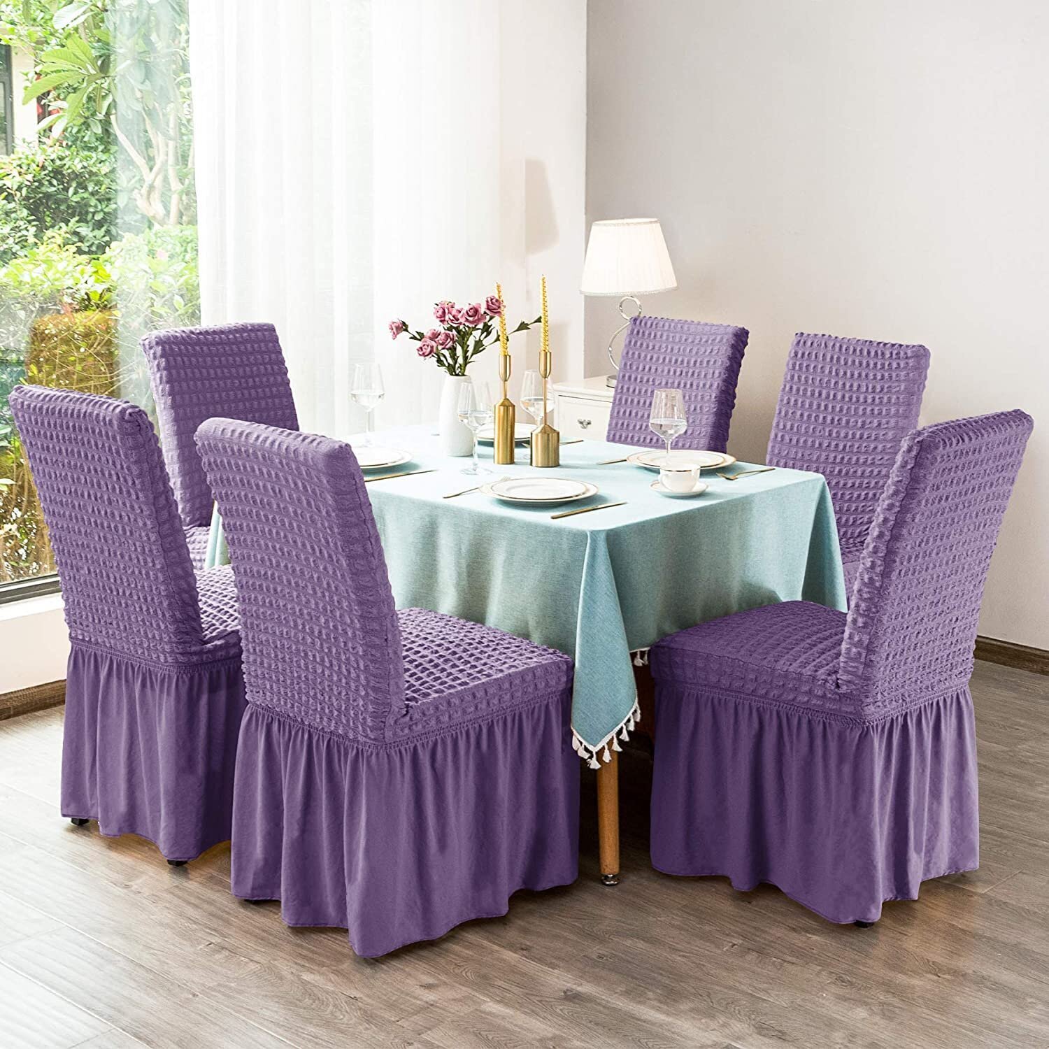 Dining Chair Slipcovers with Frilled Skirt