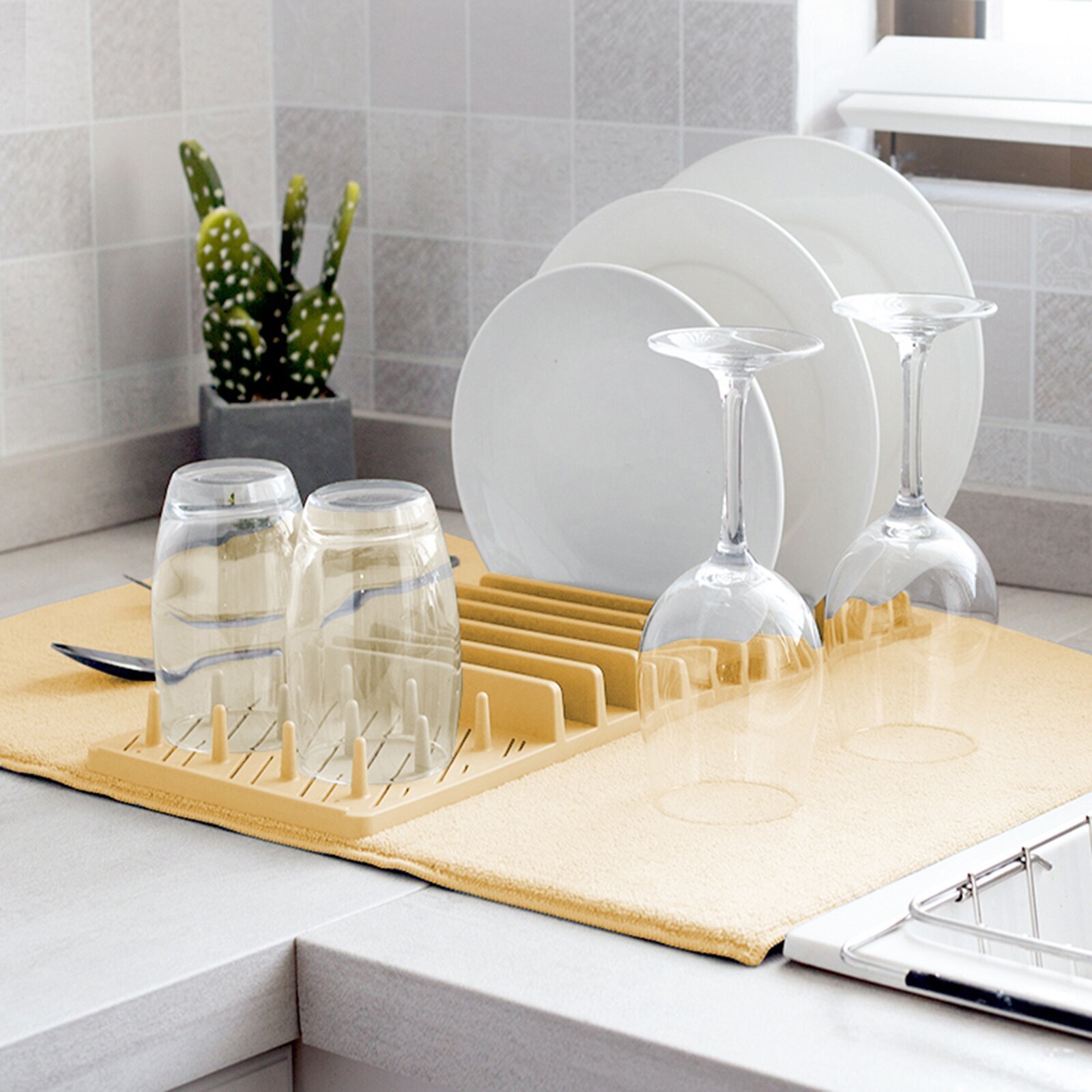Dish Rack Drying Mat with Glass Slots