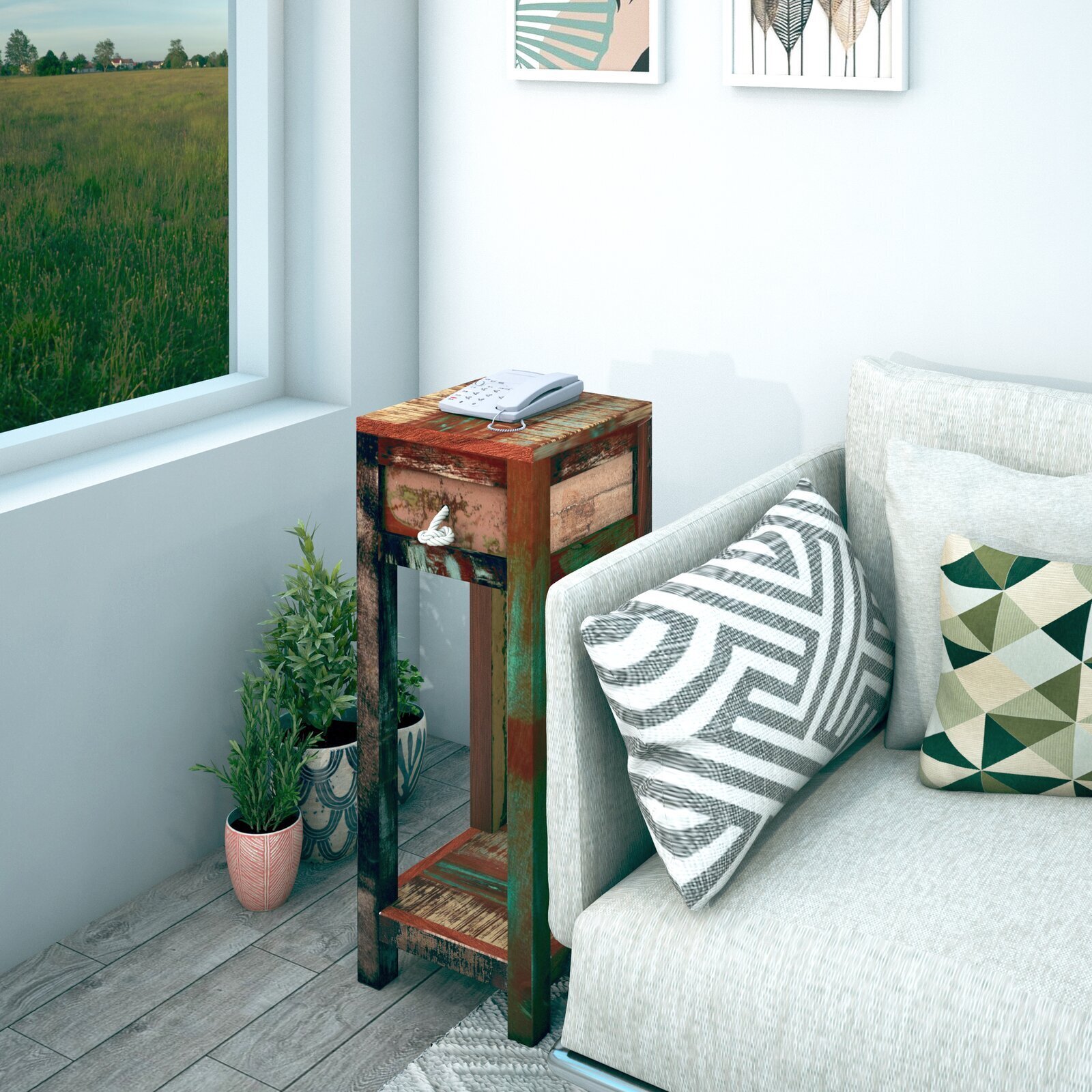 Distressed Plant Stand With Drawer 