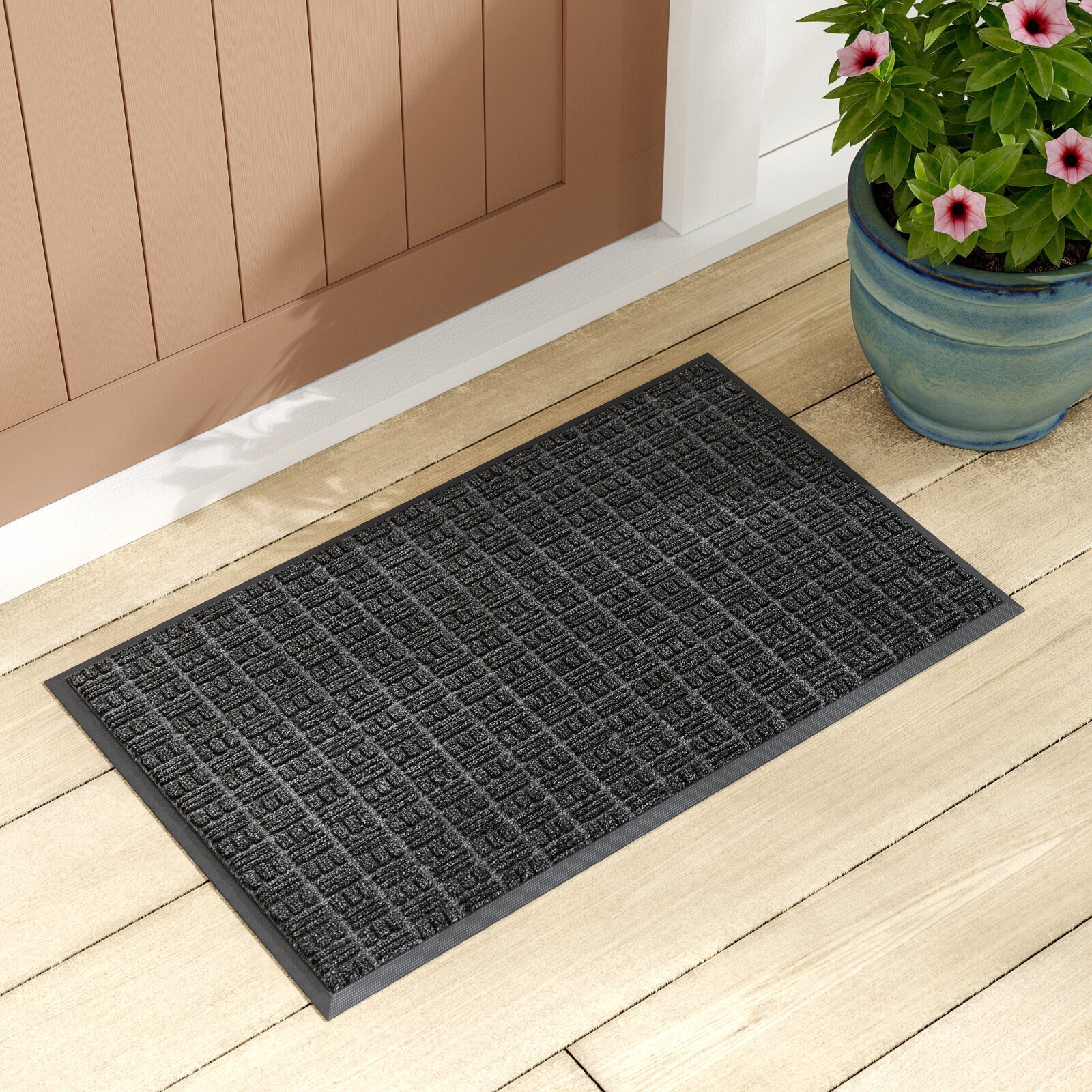 Door Mat Front Indoor Outdoor Doormat,Small Heavy Duty Grey Squares 