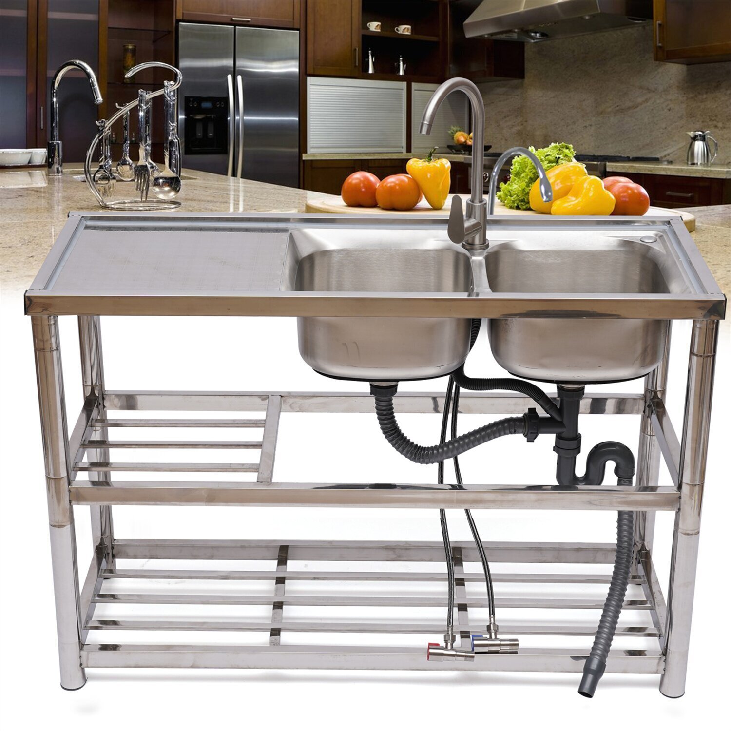 Double Bowl Sink With Storage