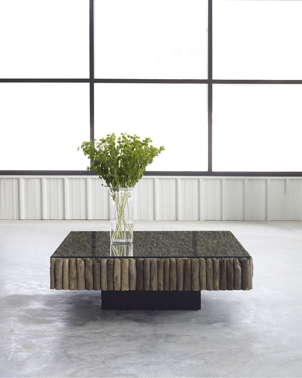Driftwood Square Wood and Glass Coffee Table