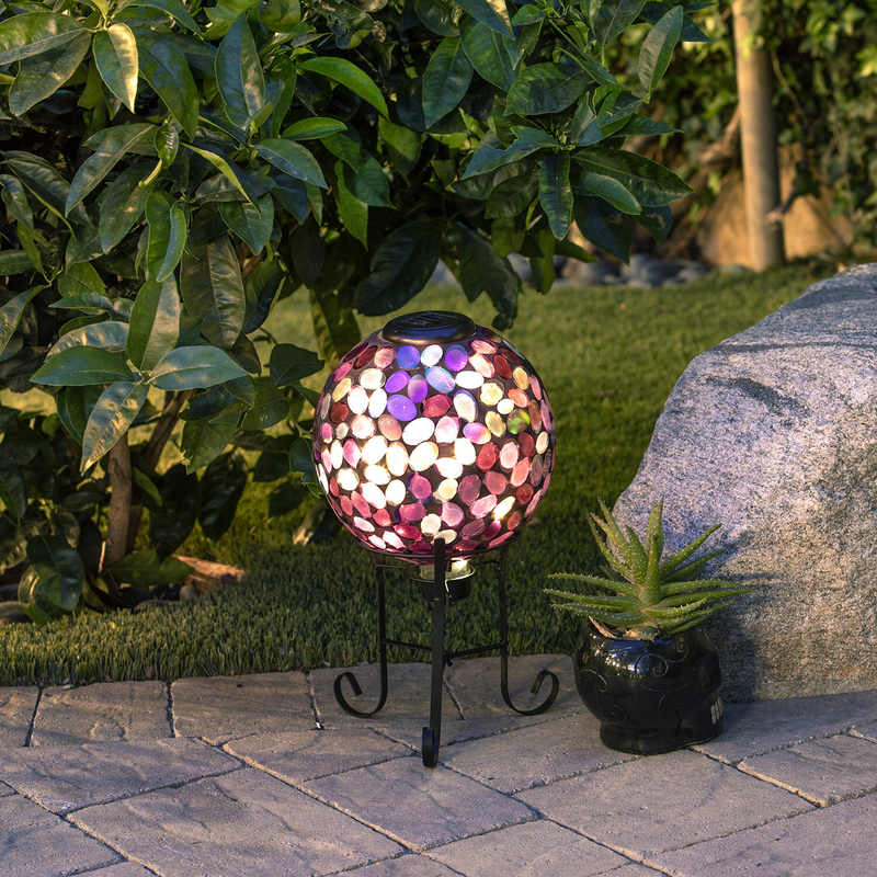 Lighted Gazing Ball for Garden Decorative Crackle Finish Yard or Patio Table- Rechargeable Batteries Included Set of 3 Outdoor Glass Globes with LED Lights Solar Balls for Garden 