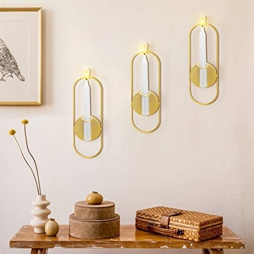 Dyna-Living Wall Sconces Set of Two Candle Holders Gold Candle Sconce Wrought Iron Wall Mounted Candle Holder for Wall Home Decor