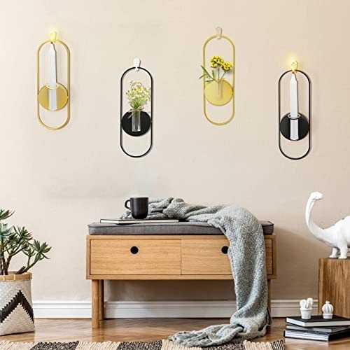 Dyna-Living Wall Sconces Set of Two Candle Holders Gold Candle Sconce Wrought Iron Wall Mounted Candle Holder for Wall Home Decor