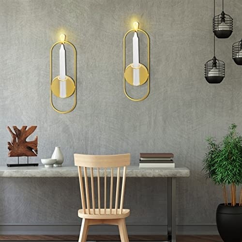Dyna-Living Wall Sconces Set of Two Candle Holders Gold Candle Sconce Wrought Iron Wall Mounted Candle Holder for Wall Home Decor