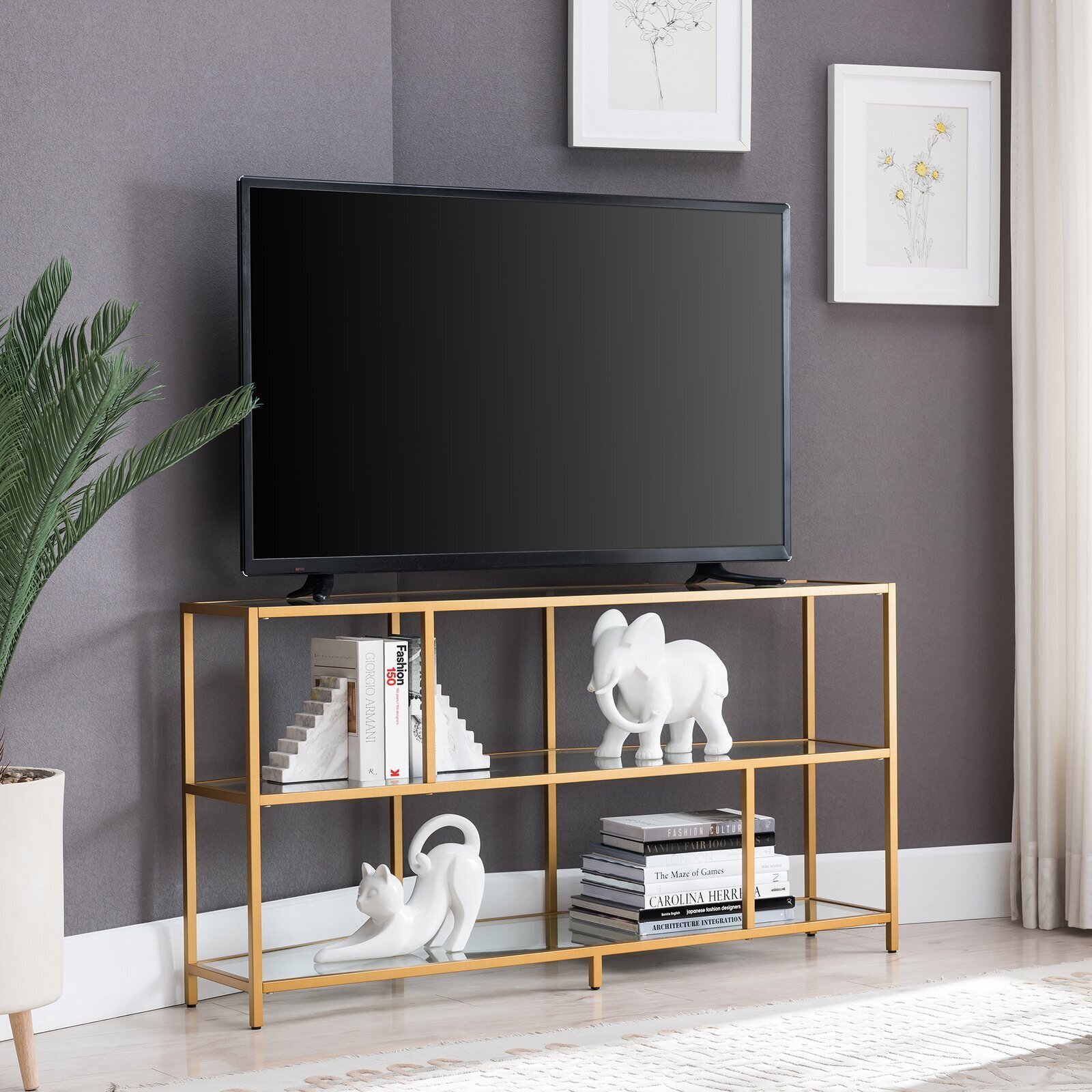 Elegant Gold Framed TV Stand 