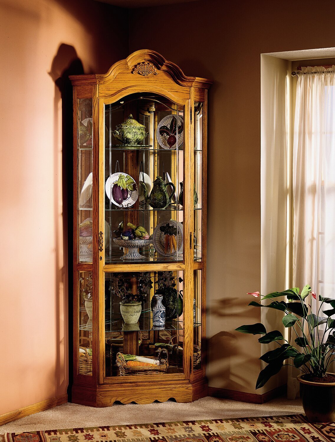 Elegant Lighted Wooden Modern Corner Curio Cabinet