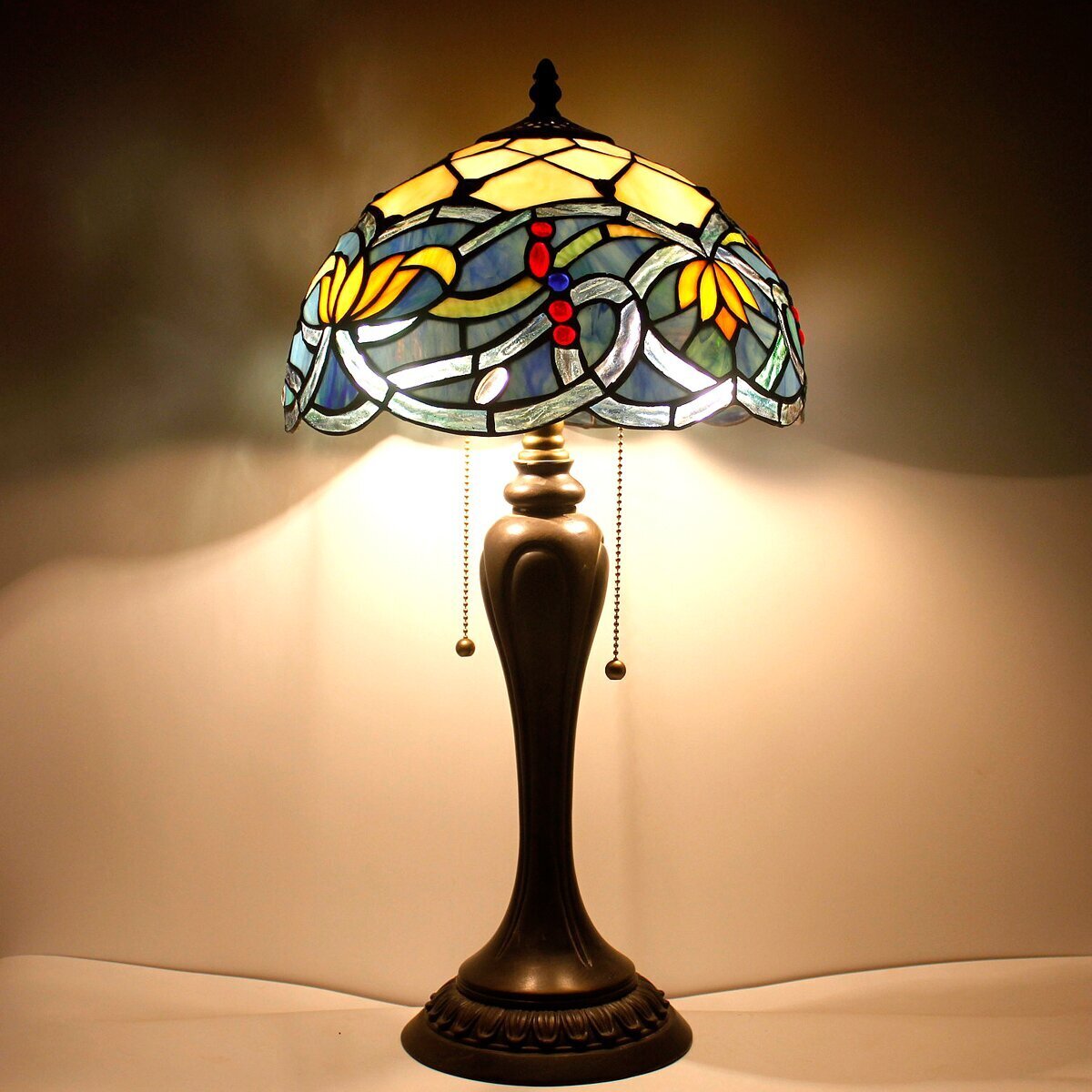 Elegant lotus Tiffany lamp in a cold palette