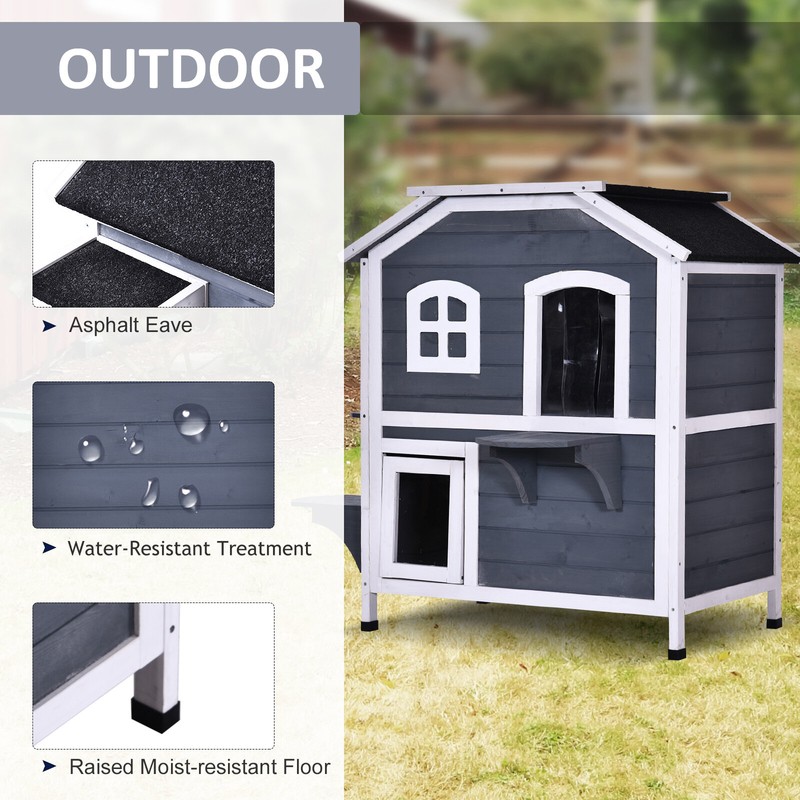 Elliana Solid Wood Cat House Water Proof Outdoor 2-Floor Villa