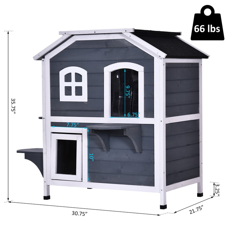 Elliana Solid Wood Cat House Water Proof Outdoor 2-Floor Villa