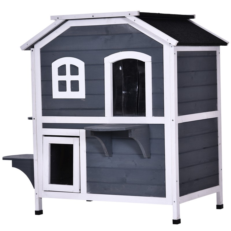 Elliana Solid Wood Cat House Water Proof Outdoor 2-Floor Villa