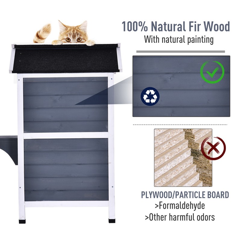 Elliana Solid Wood Cat House Water Proof Outdoor 2-Floor Villa