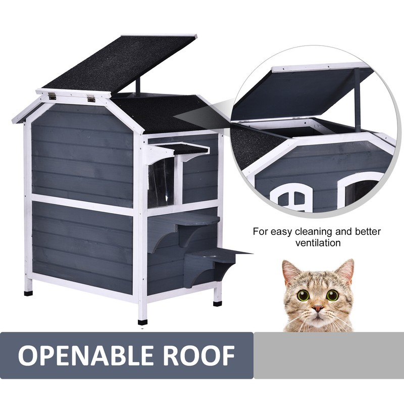 Elliana Solid Wood Cat House Water Proof Outdoor 2-Floor Villa