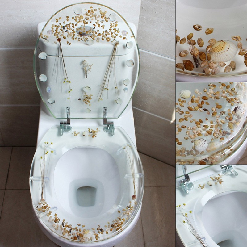 Elongated Safety Resin Toilet Seat, Transparent Silent Thickened Toilet Cover For U/V Type Toilet