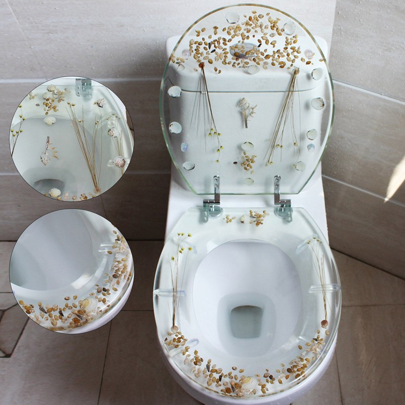 Elongated Safety Resin Toilet Seat, Transparent Silent Thickened Toilet Cover For U/V Type Toilet