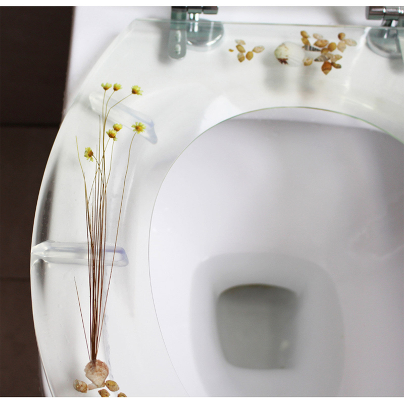 Elongated Safety Resin Toilet Seat, Transparent Silent Thickened Toilet Cover For U/V Type Toilet