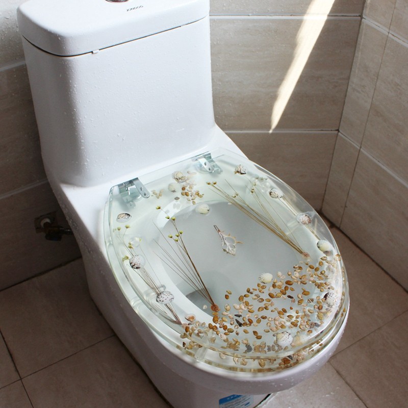 Elongated Safety Resin Toilet Seat, Transparent Silent Thickened Toilet Cover For U/V Type Toilet