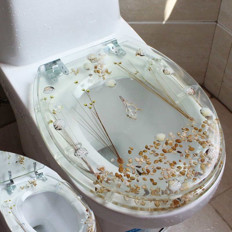 Elongated Safety Resin Toilet Seat, Transparent Silent Thickened Toilet Cover For U/V Type Toilet