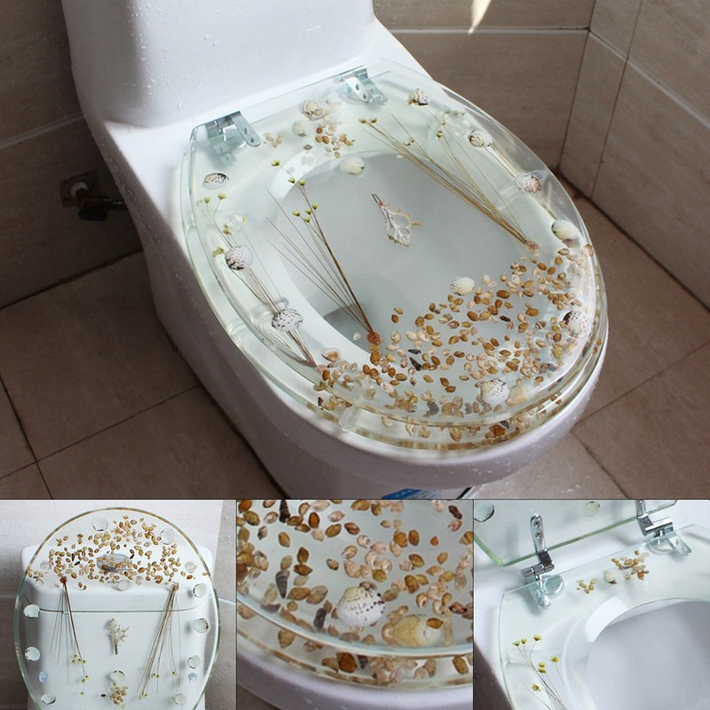 Elongated Safety Resin Toilet Seat, Transparent Silent Thickened Toilet Cover For U/V Type Toilet