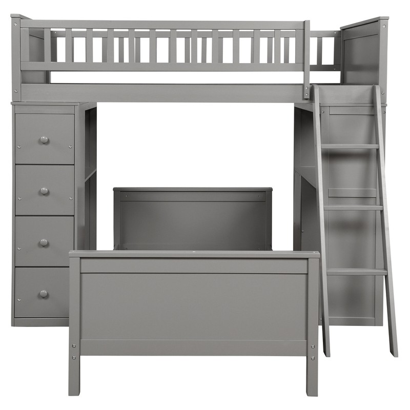 Ethaniel Twin Over Twin 4 Drawer Solid Wood L-Shaped Bunk Beds with Bookcase by Harriet Bee